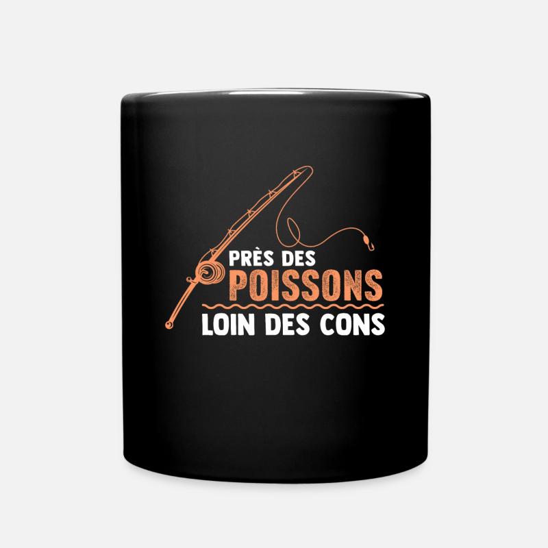 Près des poissons loin des cons drôle pêcheur - Mug uni - noir