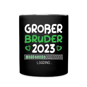 Großer Bruder 2023 Loading Herz - Tasse einfarbig - Schwarz - Vorne