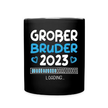Großer Bruder 2023 Loading Herz - Tasse einfarbig - Schwarz - Vorne