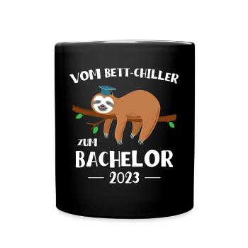 Vom Bettchiller zum Bachelor Faultier 2023 - Tasse einfarbig - Schwarz - Vorne