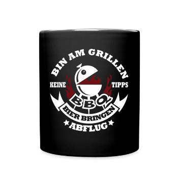 Grill-Motiv mit Bier-Design - Tasse einfarbig - Schwarz - Vorne