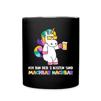 2 Kisten sind machbar Einhorn Bier Saufen - Tasse einfarbig - Schwarz - Vorne