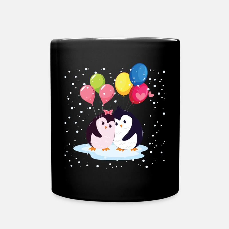 Pinguine mit Luftballons - Tasse einfarbig - Schwarz