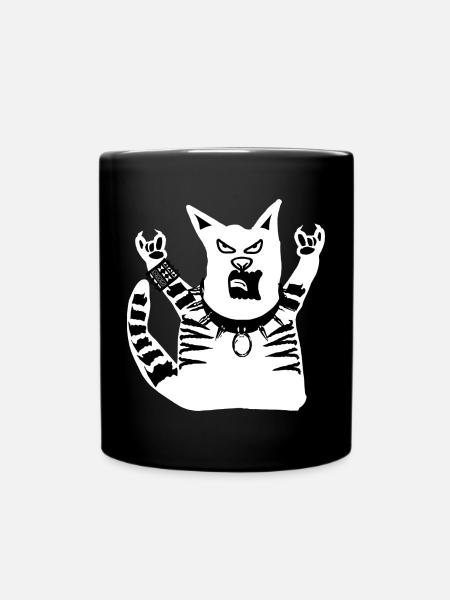Heavy Metal Cat - Full Colour Mug - black