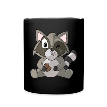 Waschbär mit Keks - Tasse einfarbig - Schwarz - Vorne
