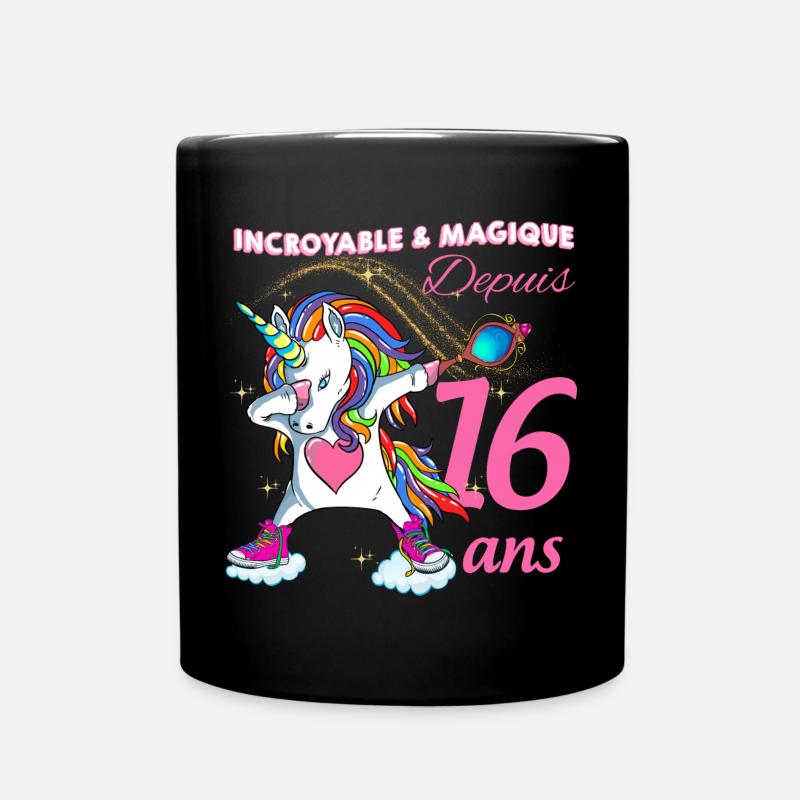 Anniversaire 16 ans Humour Licorne Magique - Mug uni - noir
