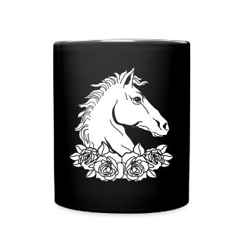 Horse Flower Grafik Reiten, Reiten - Tasse einfarbig - Schwarz - Vorne