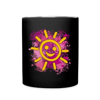 Smiling sun on colorful splashes of color - Full Colour Mug - black - Front