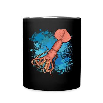 Kalmar Riesenkalmar auf bunten Farbklecksen - Tasse einfarbig - Schwarz - Vorne