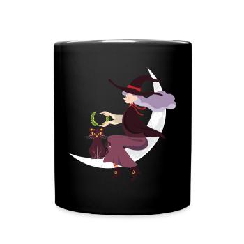 Halloween Katze Hexe - Tasse einfarbig - Schwarz - Vorne