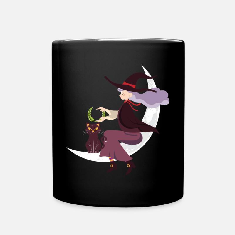 Halloween Katze Hexe - Tasse einfarbig - Schwarz