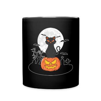 Citrouille de chat d’Halloween - Mug uni - noir - Devant