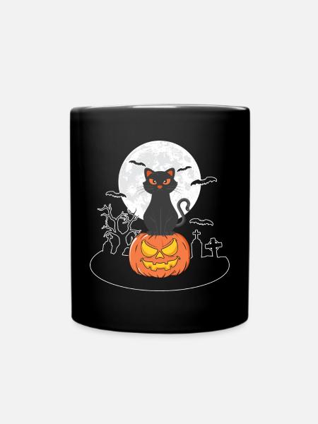 Halloween Katze Kürbis - Tasse einfarbig - Schwarz