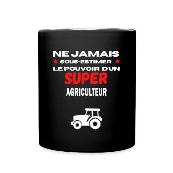 ne jamais sous estimer super agriculteur - Mug uni - noir - Devant