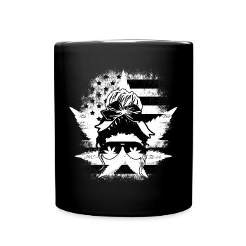 Feuille de chanvre Hemp Woman Lunettes noir blanc - Mug uni - noir - Devant