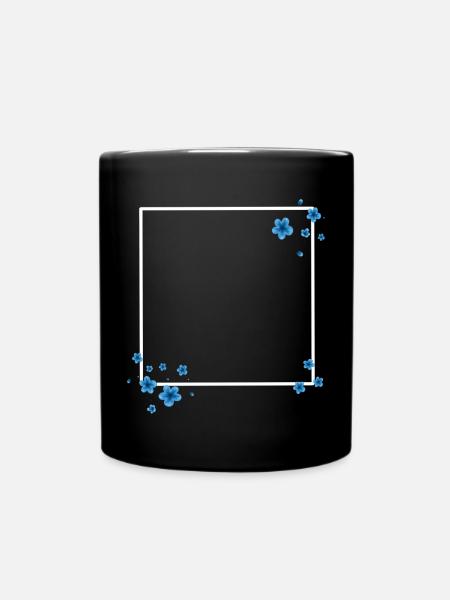 Quadrat Blüten Blau - Tasse einfarbig - Schwarz