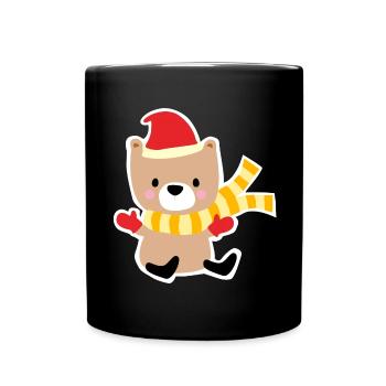 Winter bear with Christmas hat - Full Colour Mug - black - Front
