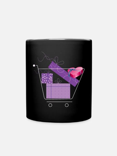 Einkaufswagen mit Geschenke - Tasse einfarbig - Schwarz