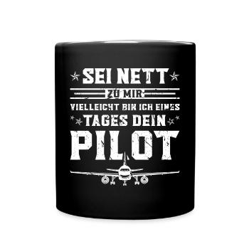 Lustiges Piloten - Tasse einfarbig - Schwarz - Vorne