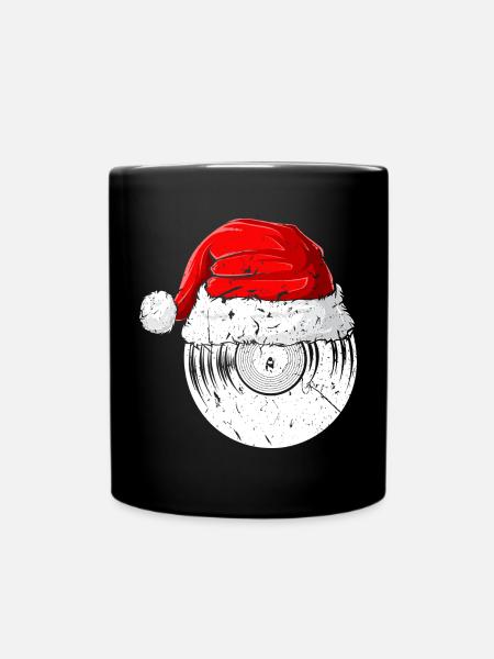 Schallplatte Weihnachtsmannmütze Weihnachten Xmas - Tasse einfarbig - Schwarz