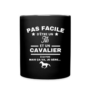 pas facile d'être cavalier et Fils - Mug uni - noir - Devant