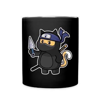 Humor Cute Cat Kawaii Chibi as Ninja Cat - Full Colour Mug - black - Front