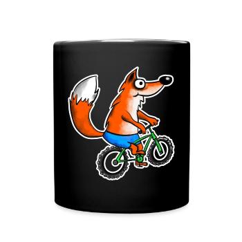 Fuchs mit Mountainbike - Tasse einfarbig - Schwarz - Vorne