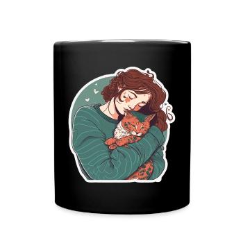 Katzenmama Katze Anime Kätzchen Liebe Frau Mama - Tasse einfarbig - Schwarz - Vorne