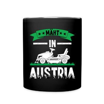 Mäht in Austria Herzschlag Rasenmähen Garten - Tasse einfarbig - Schwarz - Vorne