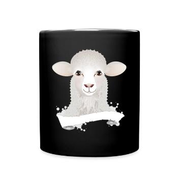 A cute sheep as a portrait with banner - Full Colour Mug - black - Front