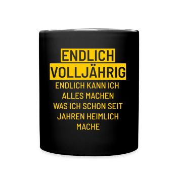 Endlich Volljährig 18 - Tasse einfarbig - Schwarz - Vorne
