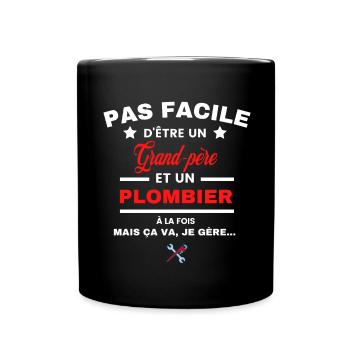 pas facile d'être plombier et Grand-père - Mug uni - noir - Devant
