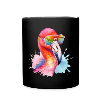 Colorful cool flamingo with sunglasses - Full Colour Mug - black - Front