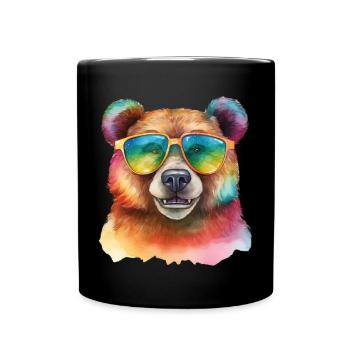 Colorful cool bear with sunglasses - Full Colour Mug - black - Front