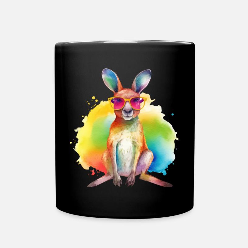 Buntes cooles Känguru mit Sonnenbrille - Tasse einfarbig - Schwarz