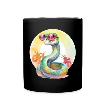 Colorful cool snake with sunglasses - Full Colour Mug - black - Front