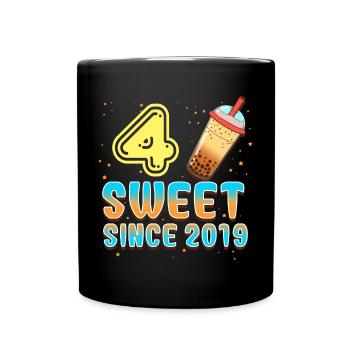 4. Geburtstag Bubble Tee - Tasse einfarbig - Schwarz - Vorne