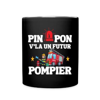 V'la un Futur Pompier cadeau Bebe naissance - Mug uni - noir - Devant