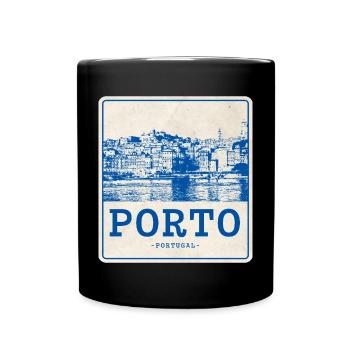 Porto Blue Vintage Skyline - Full Colour Mug - black - Front