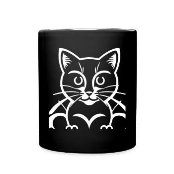 Lustige Katzensilhouette Freche Spaßkatzen - Tasse einfarbig - Schwarz - Vorne