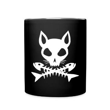 Weißer Katzenschädel - Tasse einfarbig - Schwarz - Vorne