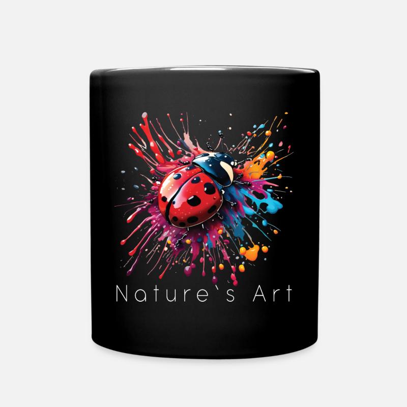Colorful Ladybug Design, Nature's Art, White Text - Full Colour Mug - black