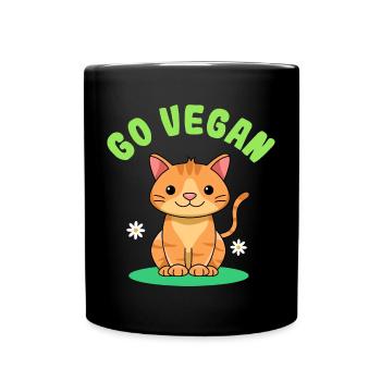 Katzendesign für stolze Veganer - Tasse einfarbig - Schwarz - Vorne