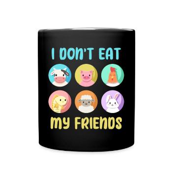 Schwein Huhn Hase Freunde Design für Veganer - Tasse einfarbig - Schwarz - Vorne