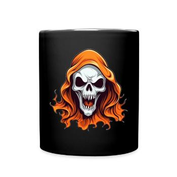 Crâne aux cheveux flamboyants - Mug uni - noir - Devant