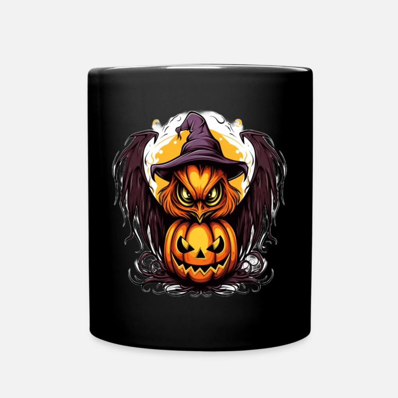 Halloween Owl with Pumpkin Motif - Full Colour Mug - black