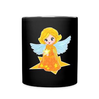 Kawaii Engelchen mit Stern - Tasse einfarbig - Schwarz - Vorne