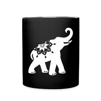 Yoga Elefant Ornament Mandala minimal Indien Tier - Tasse einfarbig - Schwarz - Vorne