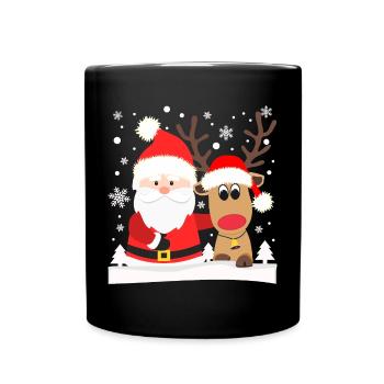 Santa Claus with Reindeer Santa Claus Christmas - Full Colour Mug - black - Front