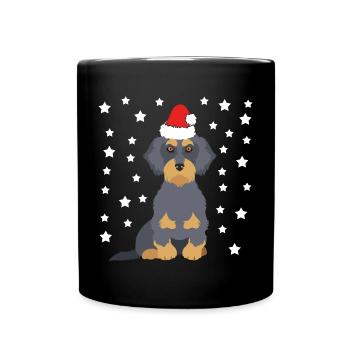 Teckel avec chapeau de Père Noël comme Père Noël - Mug uni - noir - Devant